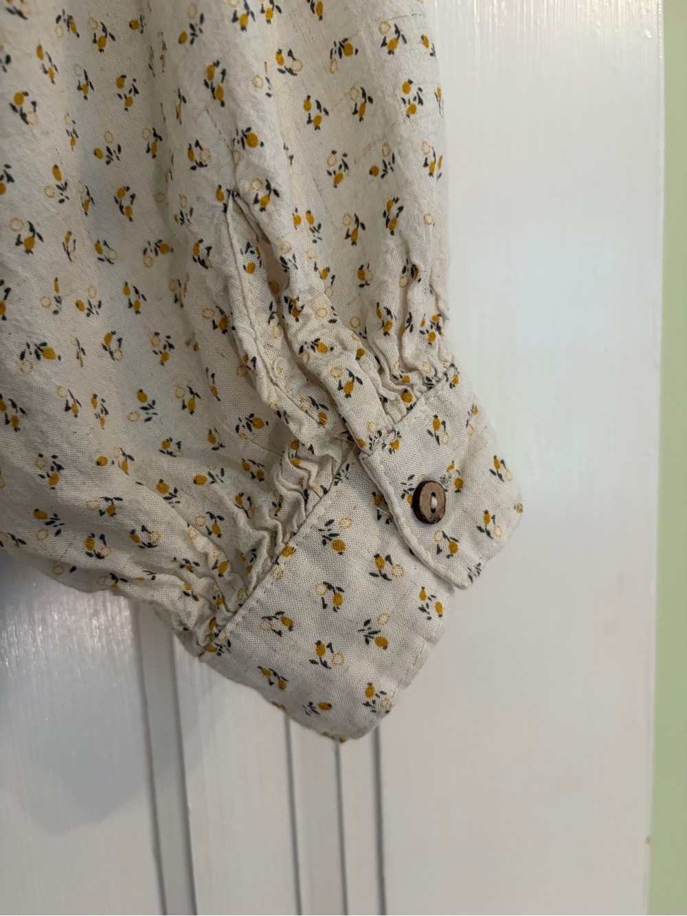 In Loom Boho Cream Floral Peasant Blouse with Mustard Trim - Picture 6 of 11